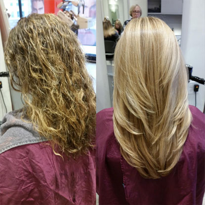 comparison between before hair straightening and after hair straightening, photo 01