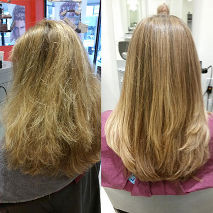comparison between before hair straightening and after hair straightening, photo 02